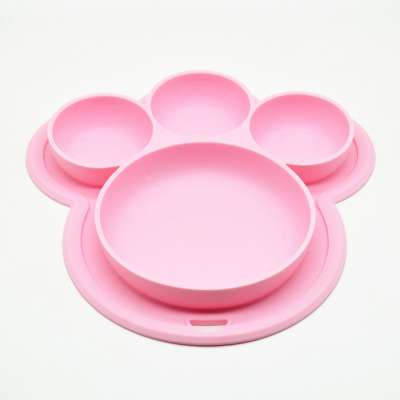 Hot Selling 100% Food Grade Silicone Bear's Paw Shape Portable Non Slip Suction Plates for Children Babies and Kids