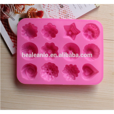 Silicone baking cups 12 holes flowers shape baking sheet pudding jelly silicone cake pans