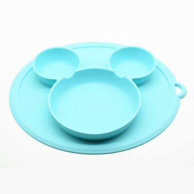 New Design 100% Food Grade Silicone Baby Plates Mickey Shape Dishwasher and Microwave Safe Silicone Placemat