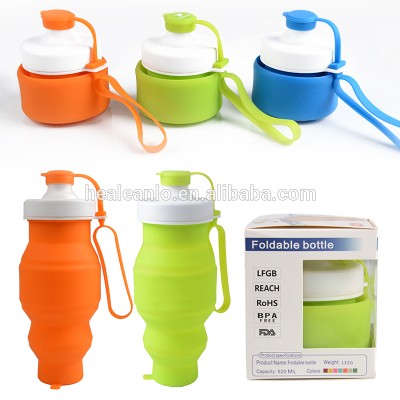 Healeanlo BPA free food grade silicone best sports collapsible water bottle for travel with tap